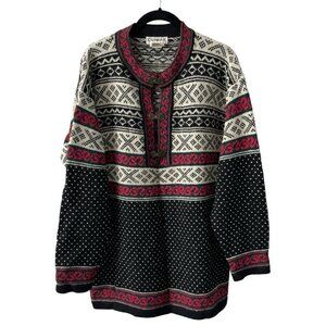 Vintage CLIMAX By Sacha Fair Isle Sweater Black Red Medium